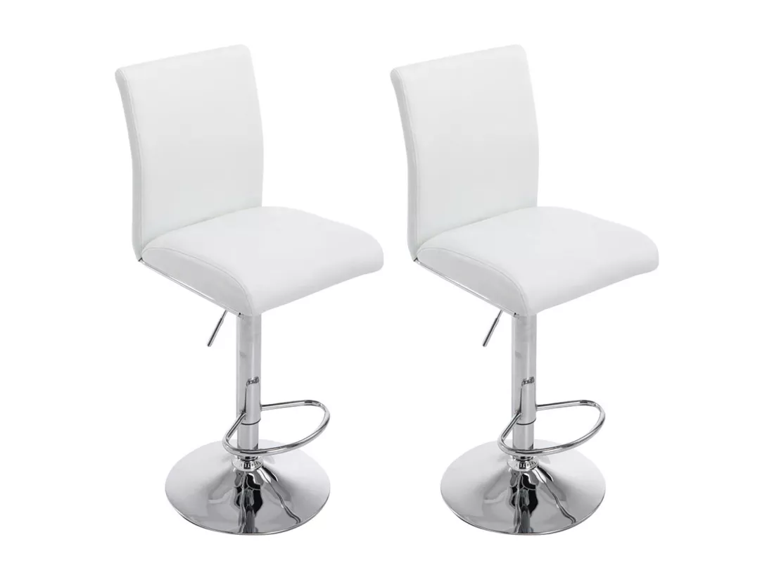 Lot de 2 Tabouret de bar - Similicuir & Noir - Blanc - Köln