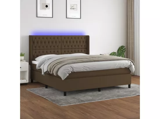 Sommier tapissier matelas et LED Marron foncé 180x200cm Tissu