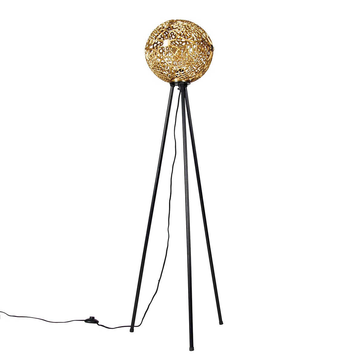 Art Deco vloerlamp tripod zwart met goud - Maro