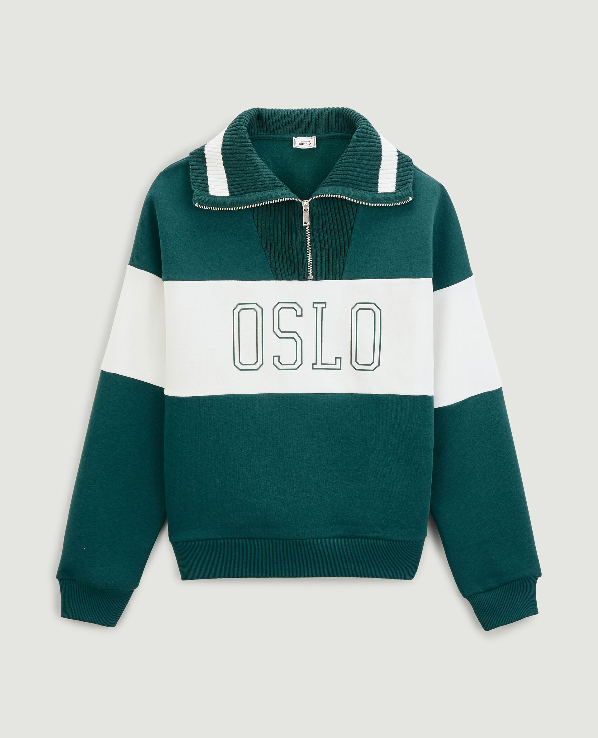 Sweat bi-matière col zippé - Vert