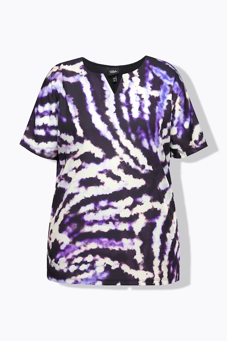 Blusenshirt, Batikmuster, Tunika-Ausschnitt, Halbarm