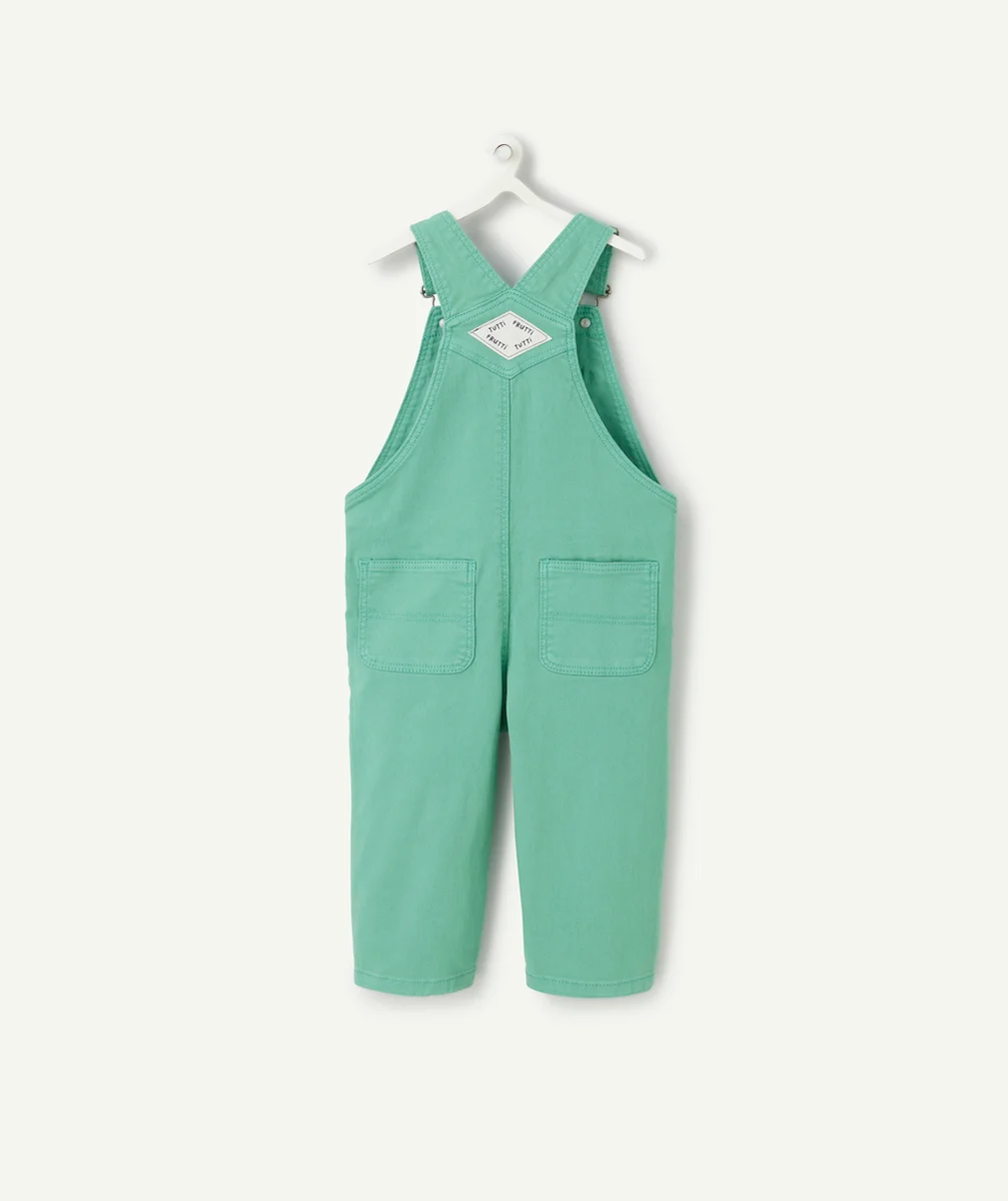 salopette bébé garçon en fibres recyclées verte avec patch messages