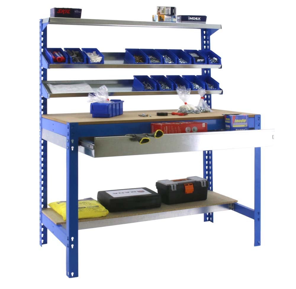 PROREGAL Buffalo werkbank met voorplank en lade, afmetingen (H x B x D): 84 x 90 x 61 cm, draagvermogen: 400 kg, blauw