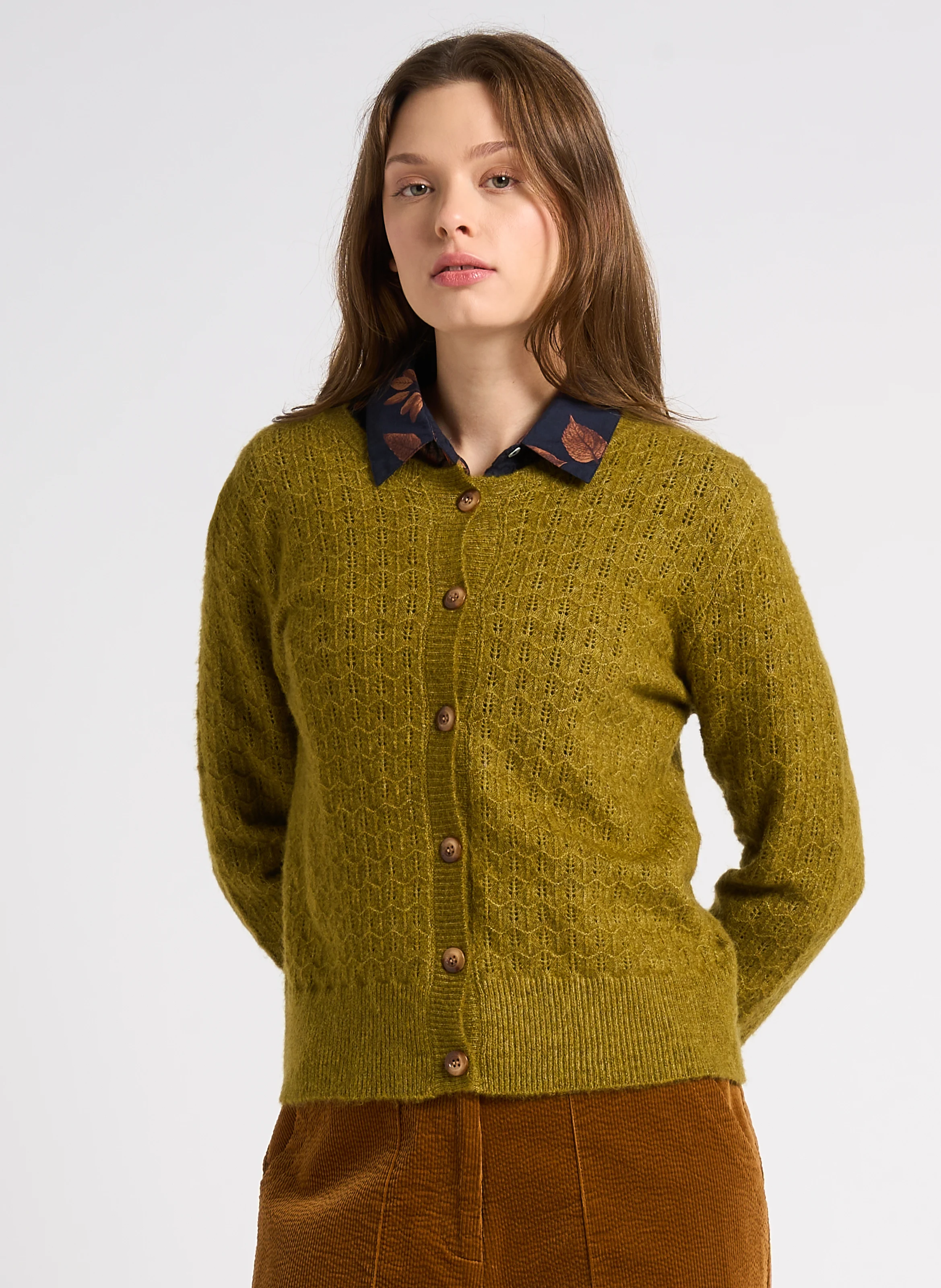Gilet droit à col rond | Vert