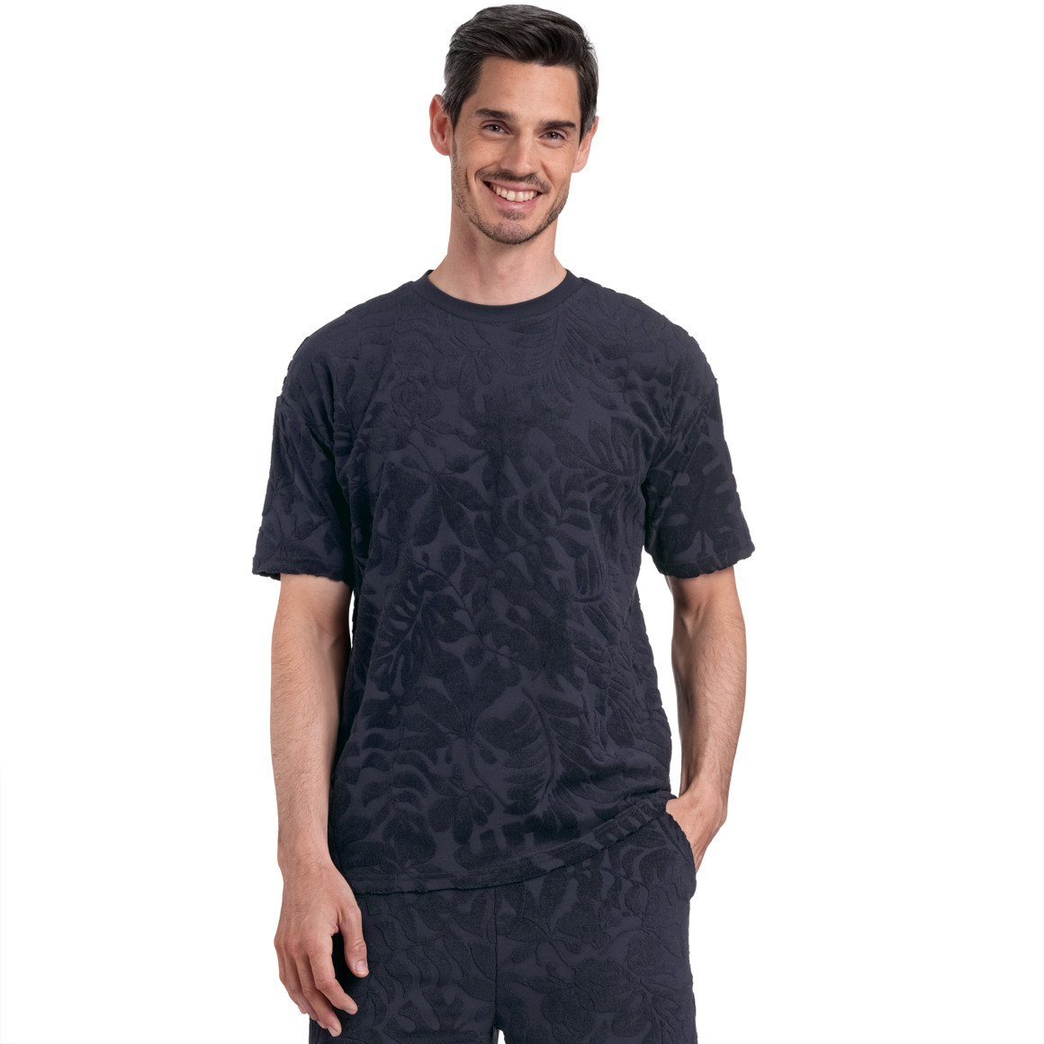 Jonas Nielsen Herren T-Shirt mit Frottee-Muster dunkelblau