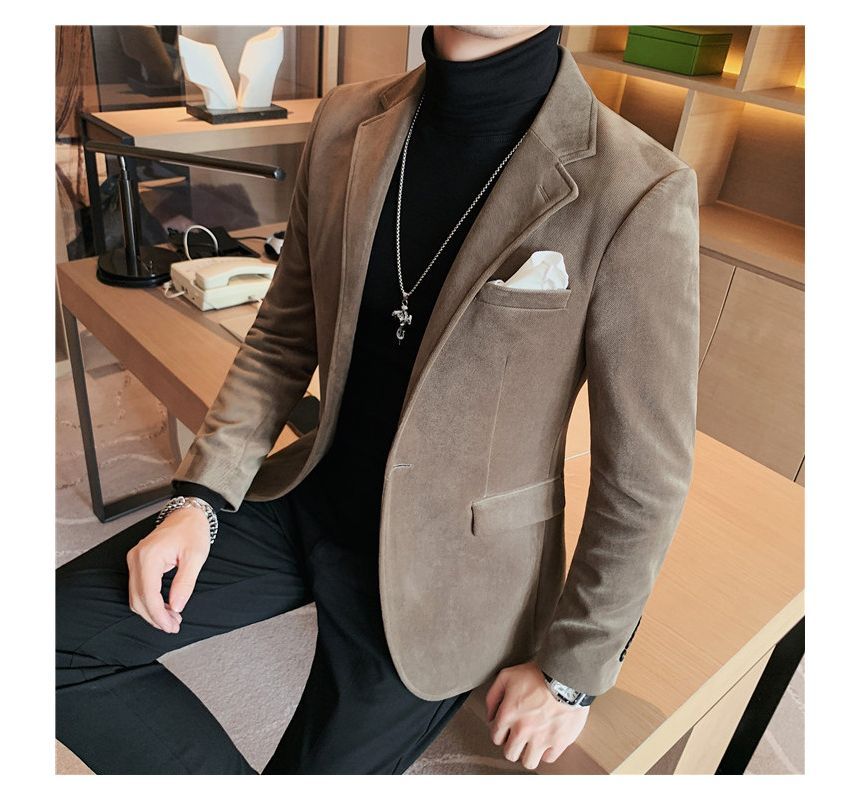 Deepwood - Effen fluwelen blazer met één knoop