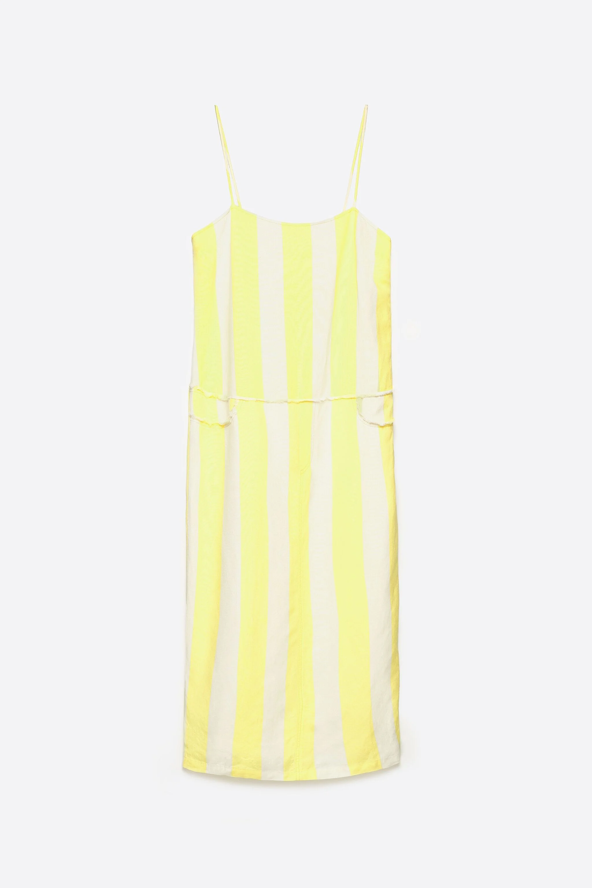Vestido reto listrado de linho verde-limão claro