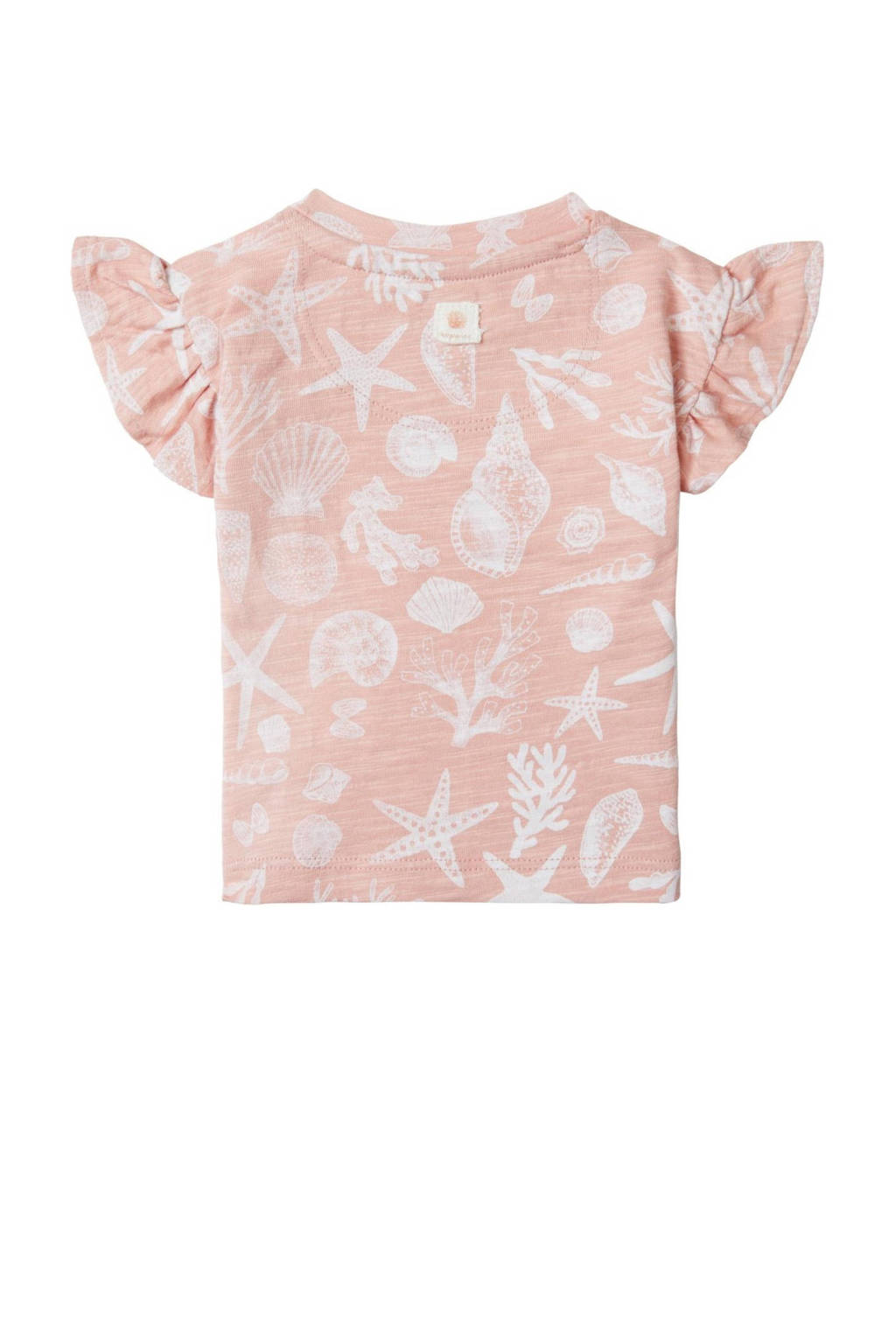Noppies baby T-shirt met all over print en ruches roze