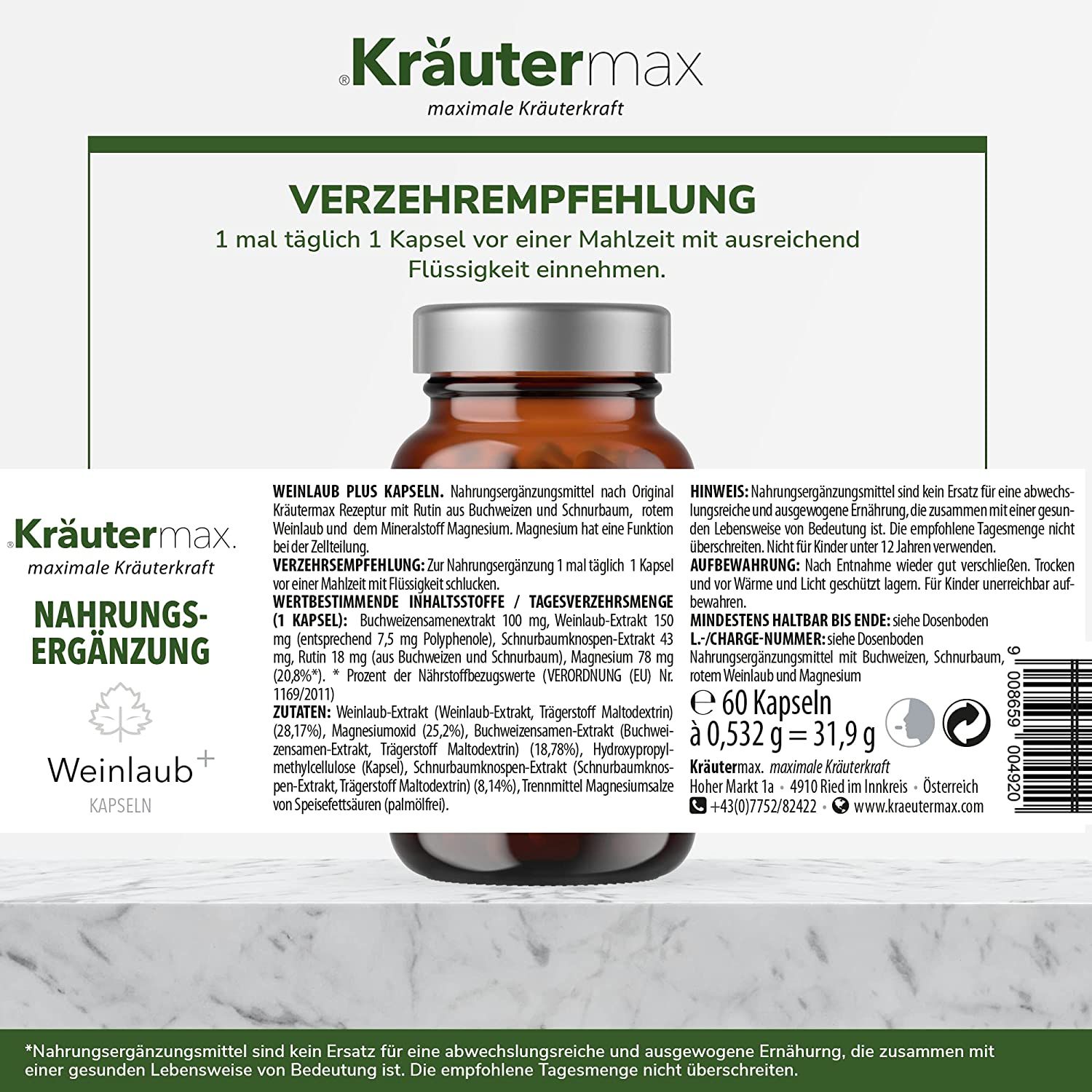 Kräutermax Weinlaub Extrakt plus Buchweizen Kapseln