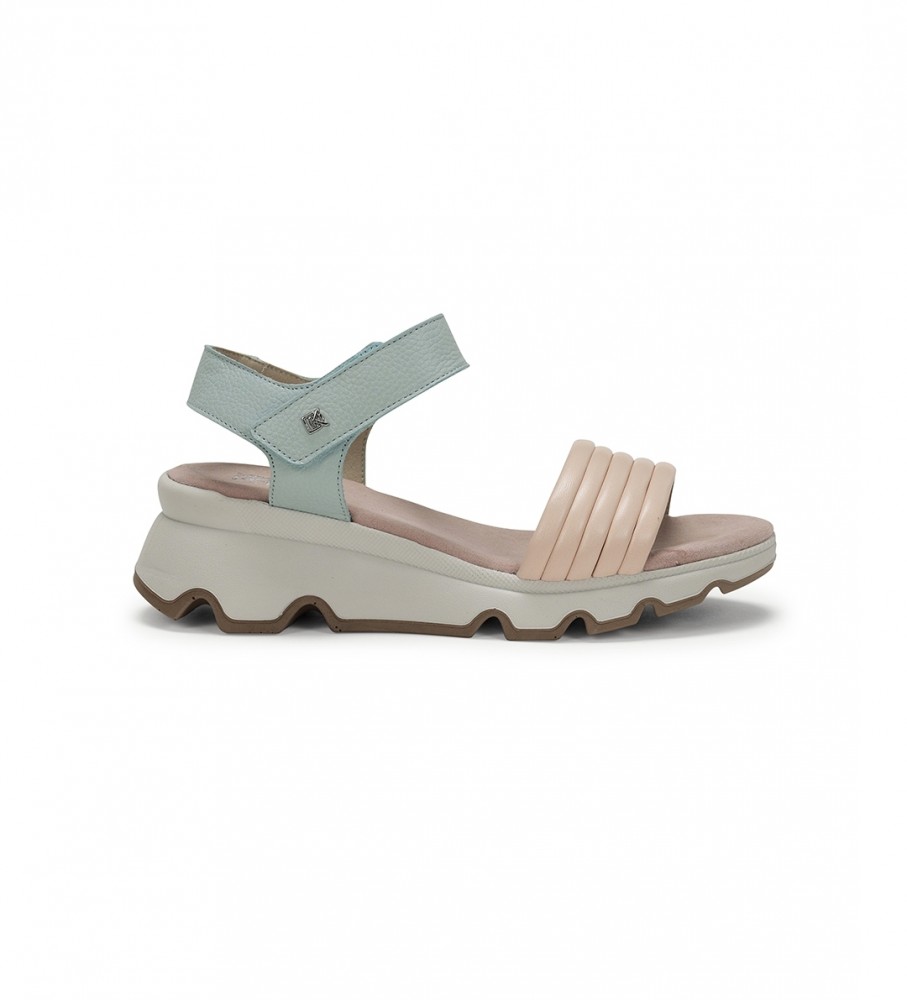 Sandálias Dorking by Fluchos Lais em couro azul - Salto plataforma de 6 cm -