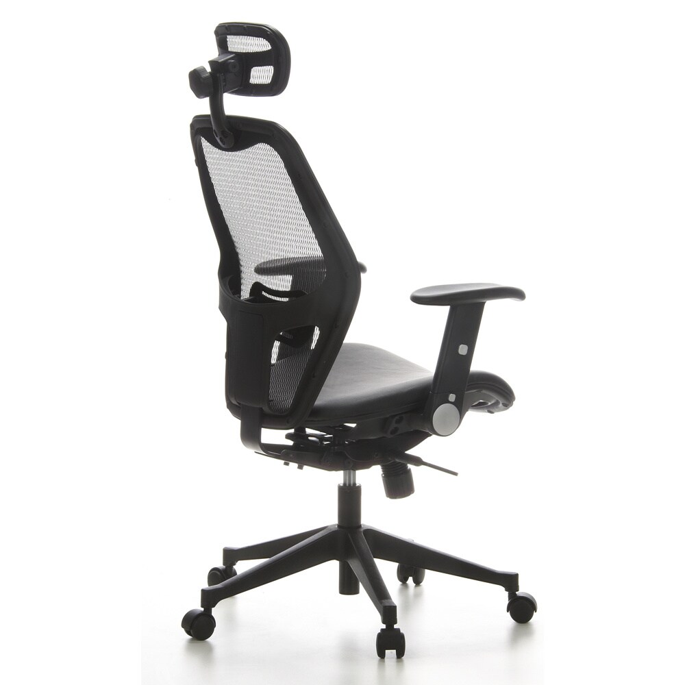 Profi Bürostuhl AIR-PORT Netzstoff/Leder mit abklappbaren Armlehnen hjh OFFICE
