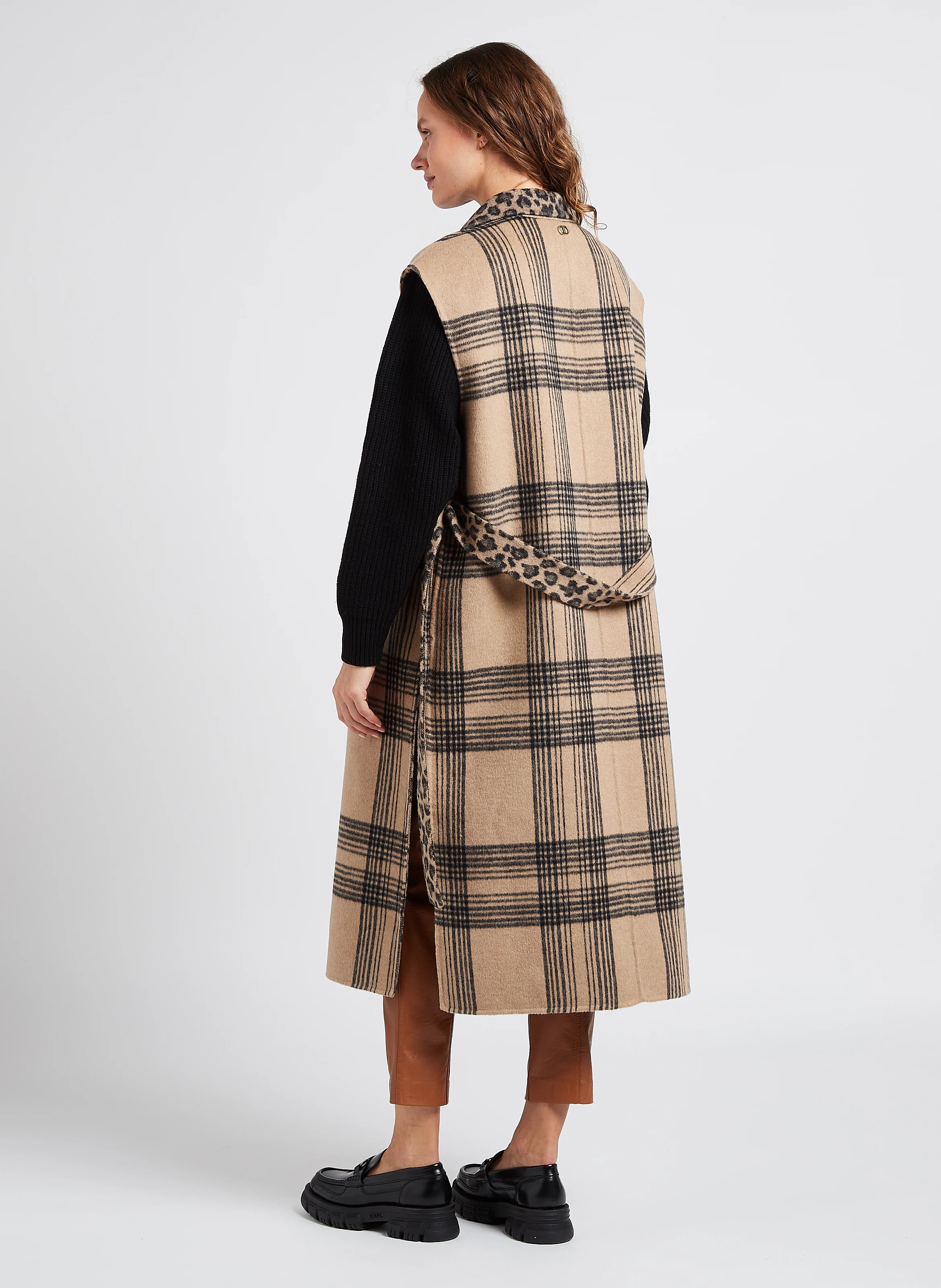 Gilet col tailleur réversible ample | Marron