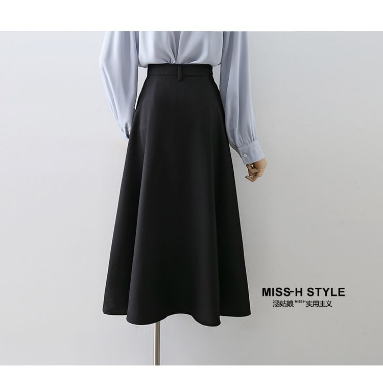 Cossita - Hoge taille effen midi geplooide rok
