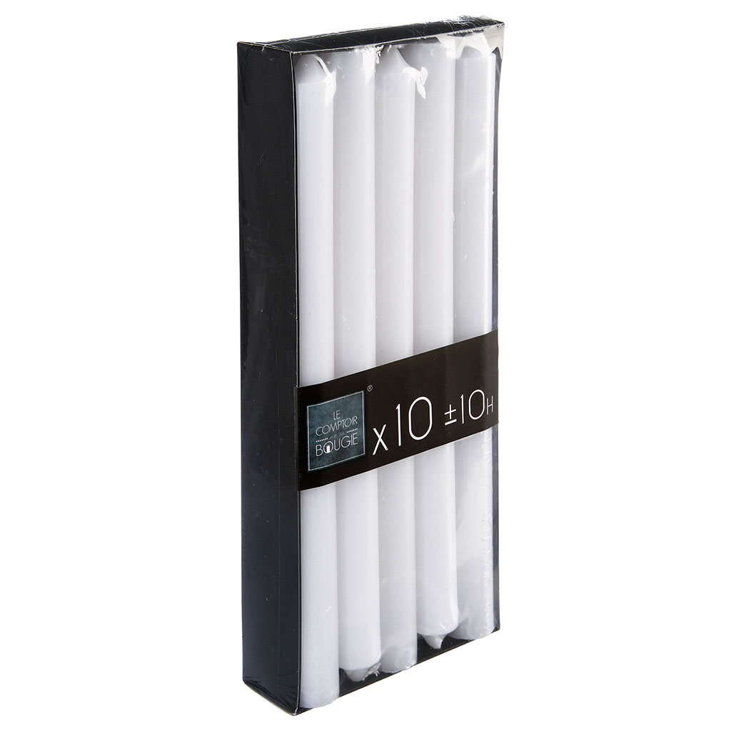 Lot de 10 bougies bâton blanches H 25cm
