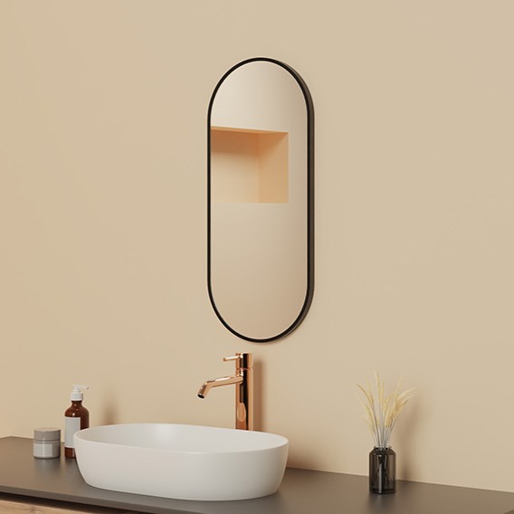 Mueller Ovalis ovale spiegel met lijst 30x70cm zwart mat