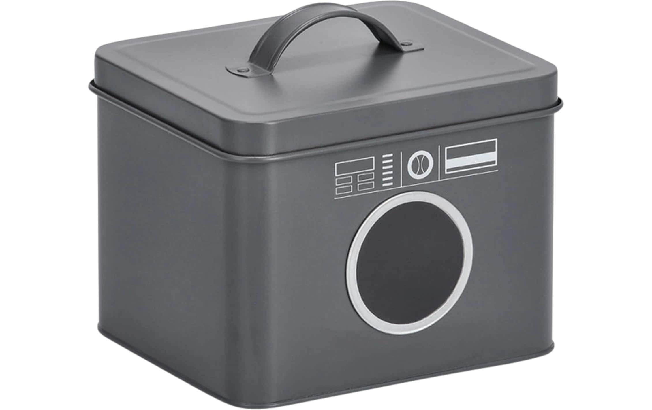 Waschmittelbox 18 x 15.5 x 14 cm, Metall, AnthrazitWaschpulver-Box mit rundem Sichtfenster