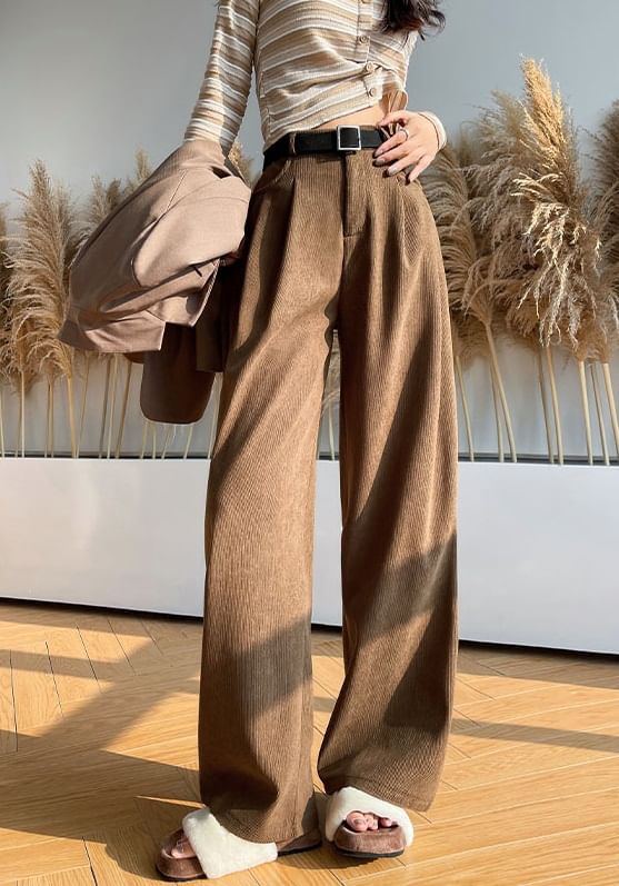 evanesce - Corduroy High Rise Pocketed Wide Leg Dress Pants