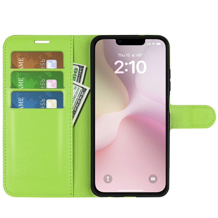 iPhone 16e Leder Tasche Flip Cover Litchi Look - Grün