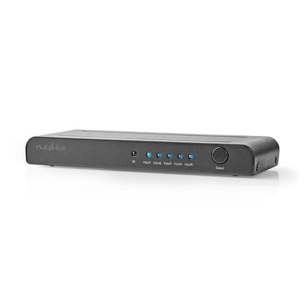 Nedis HDMI ™ Switch | 5-Port port(s) | 5x HDMI™ Inngang | 1x HDMI ™ -utgang | 4K@60Hz | 18 Gbps | Fjernstyrtkontrolert | Metall | Antrasitt