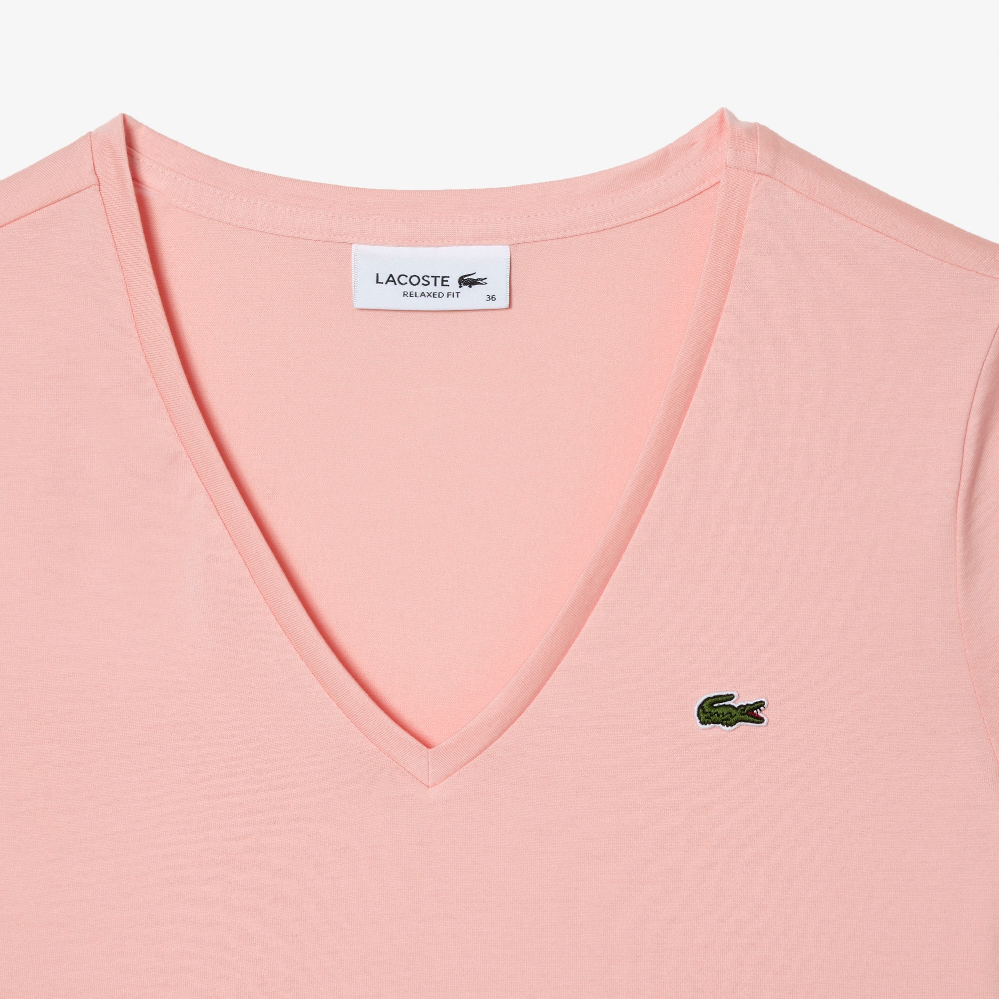 T-shirt à col V loose fit en coton uni T-Shirts - Rose - Lacoste - Femme