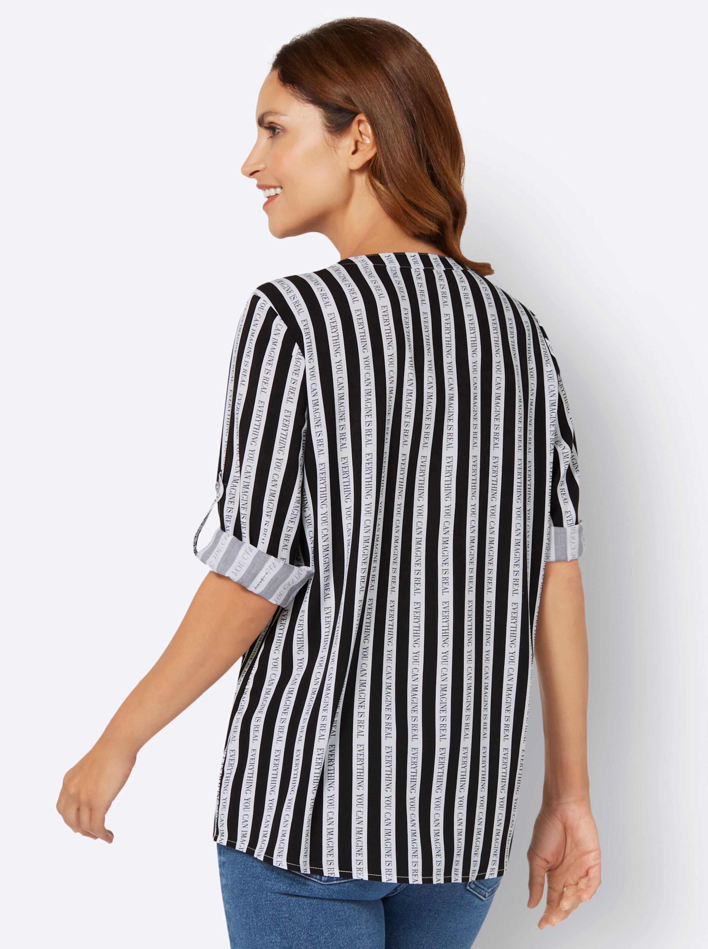 Druckbluse in schwarz-ecru