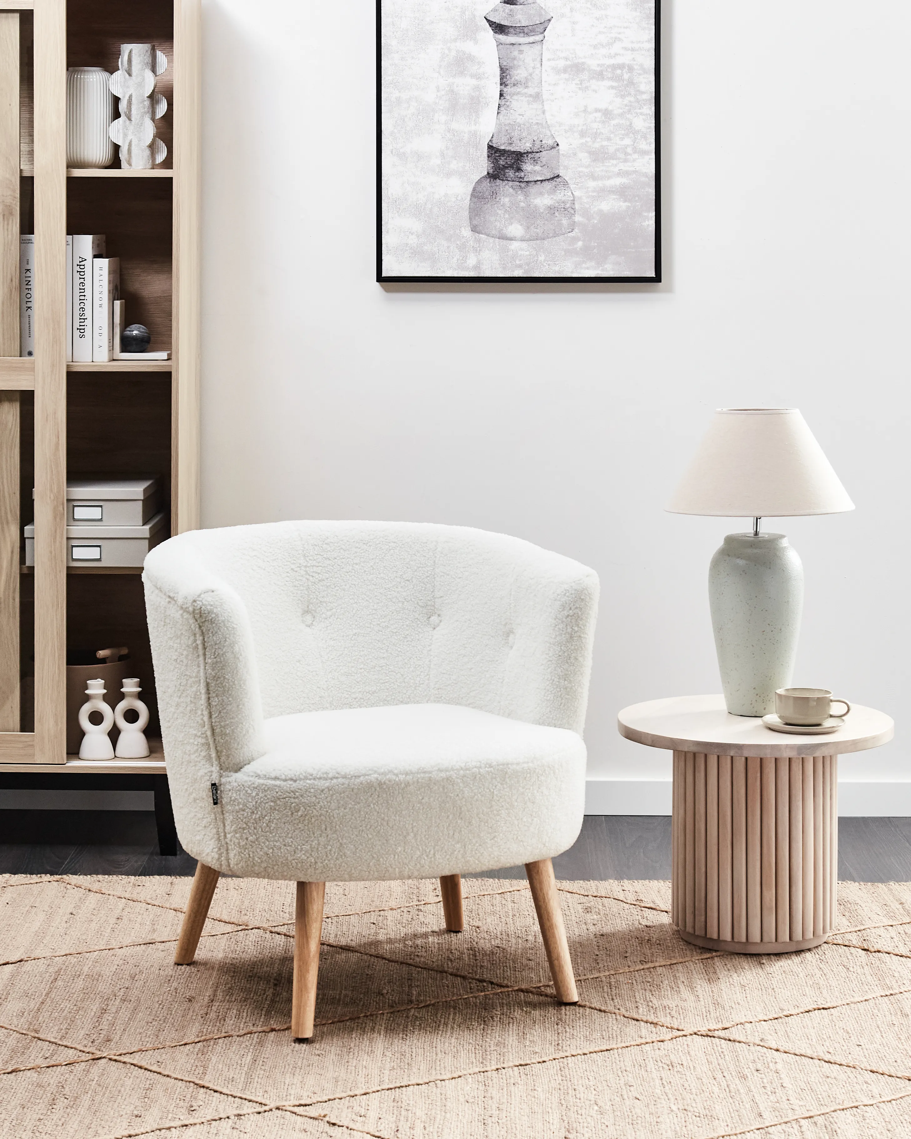 Fauteuil ODENZEN Bouclé Wit
