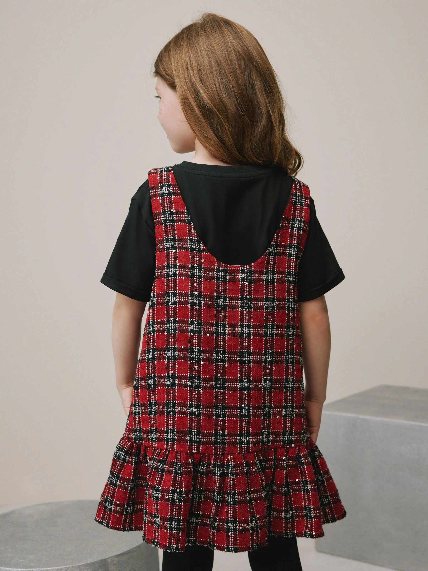 Rood geruit - Set van overgooier en T-shirt (3-16jr)