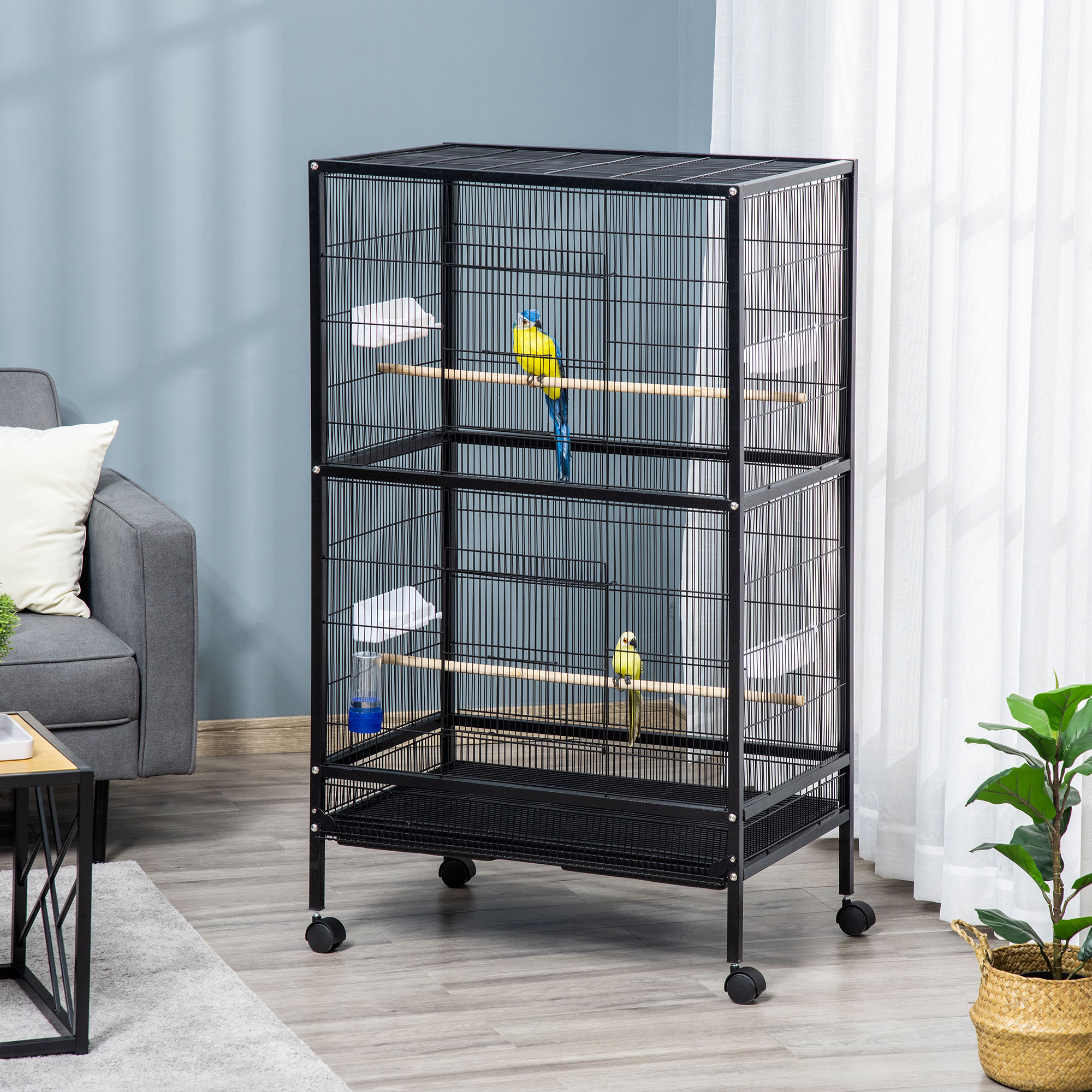 Gaiola de metal para pássaros PawHut com rodas
