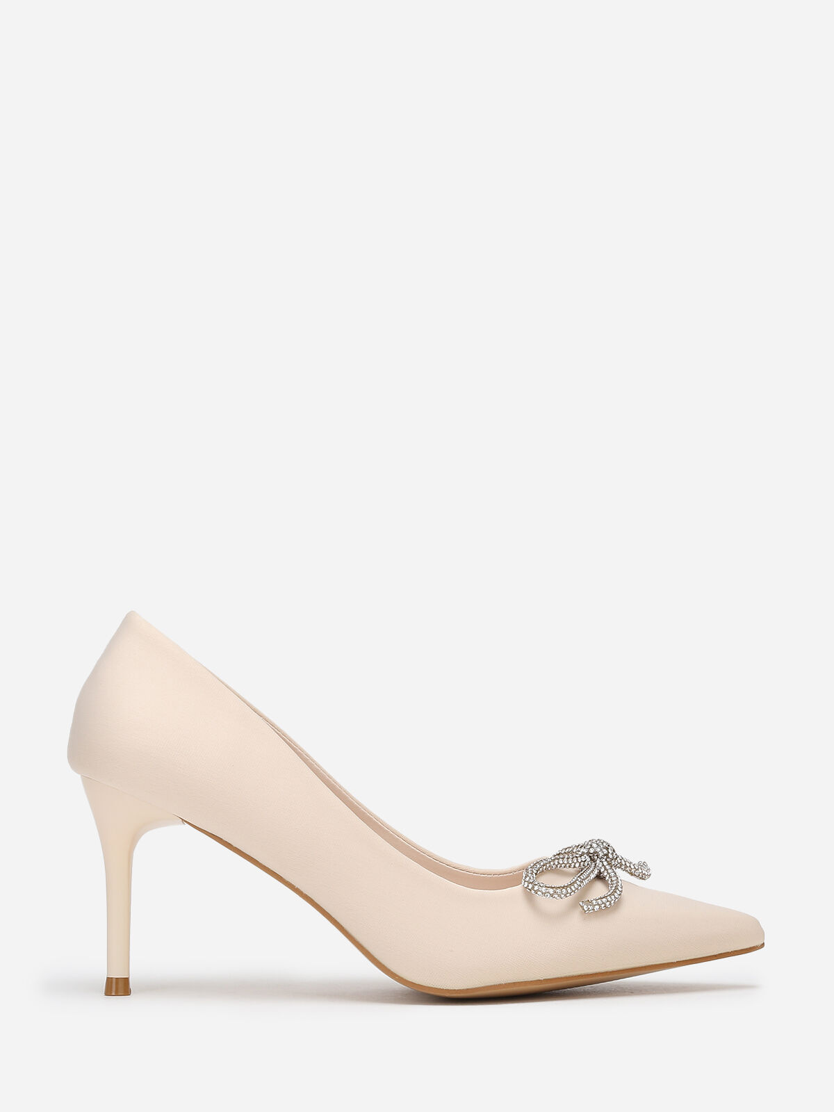 Escarpins pointus avec nœud en strass- Beige