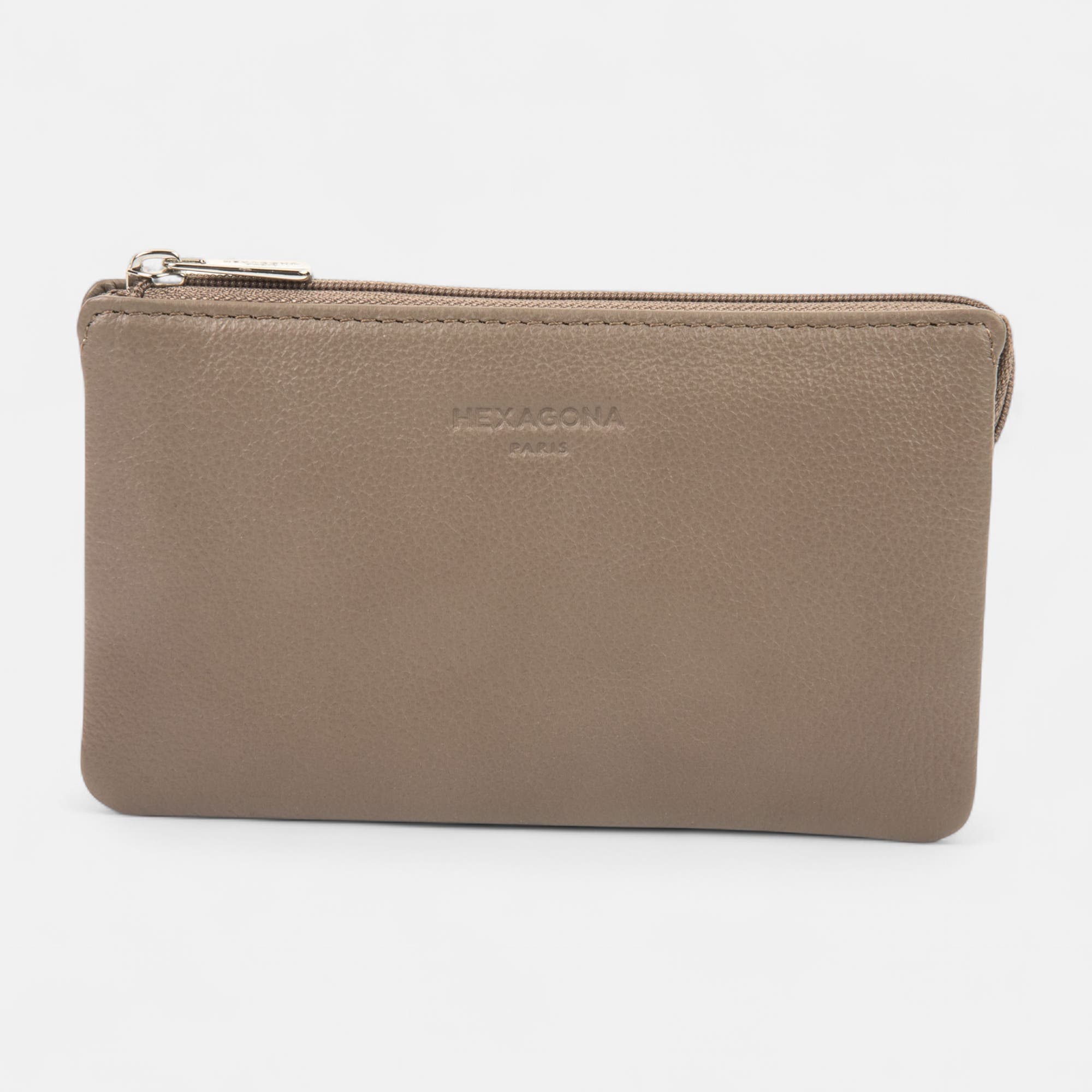 Petite maroquinerie en cuir taupe
