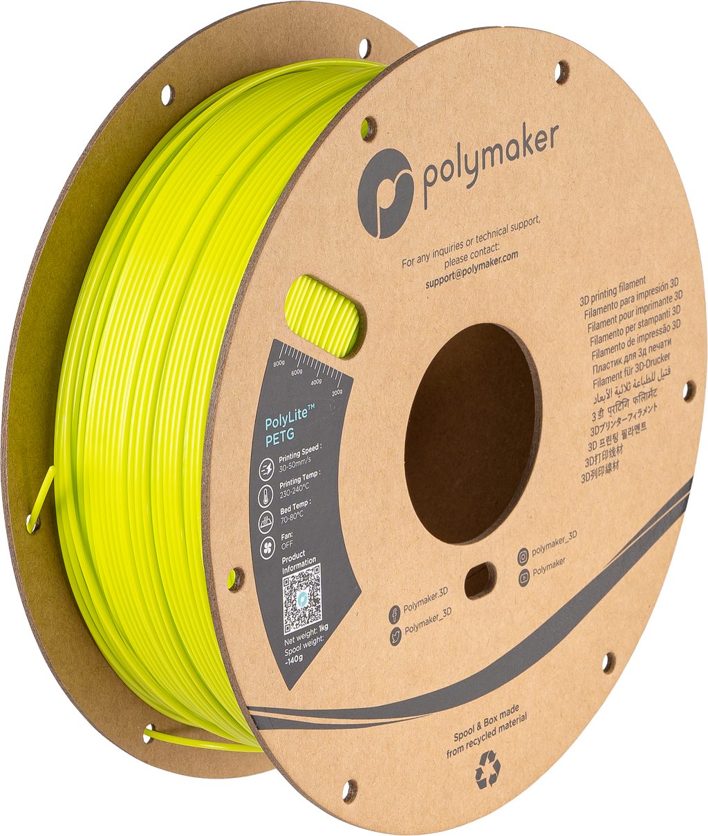 Polymaker  PolyLite PETG Lime, 1,75 mm / 1000 g    Großartiges Allround-Filament für den täglichen Druck