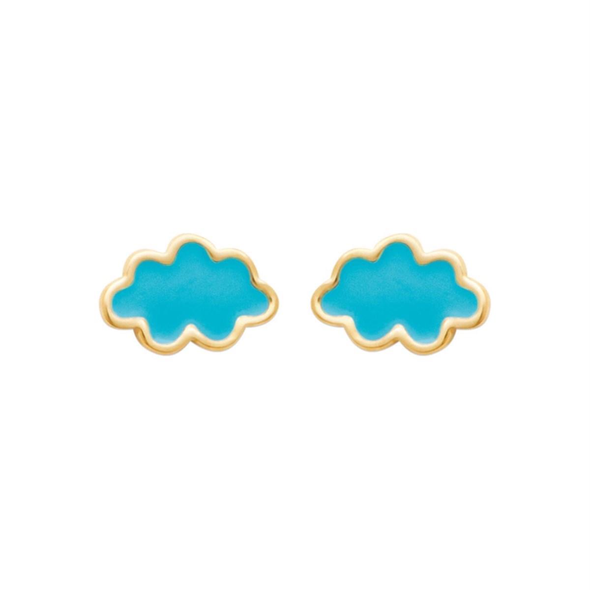 Boucles d'oreilles nuage émail coloré bleu Plaqué OR 750 3 microns