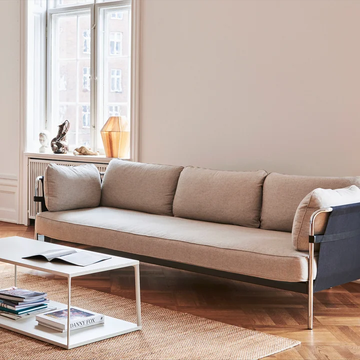 HAY - Can Sofa, 3-Sitzer, Chrom / Canvas schwarz / Steelcut 975 dunkelgrün