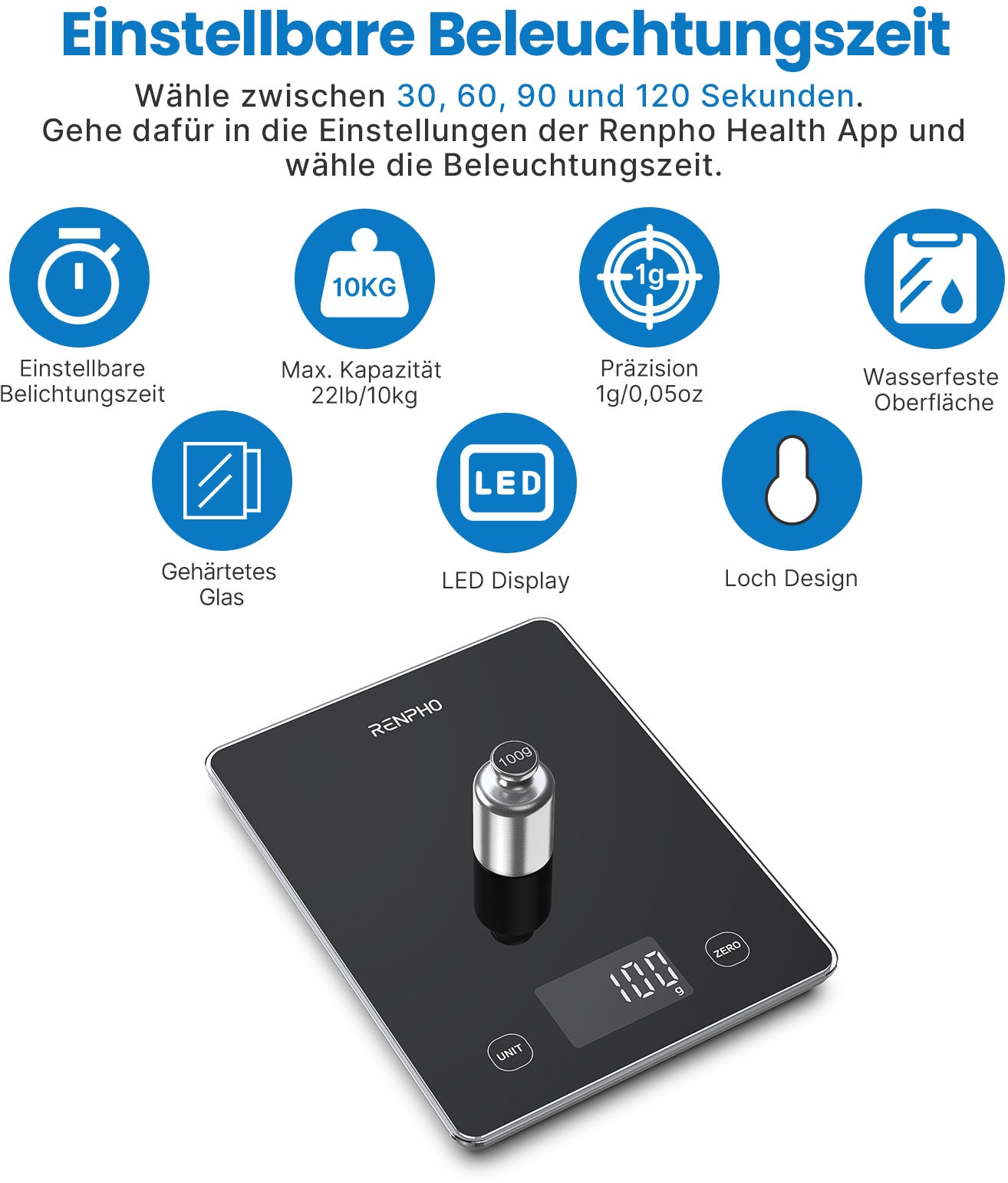 Renpho Küchenwaage »Calibra 1L Smart Nutrition Scale T001« Smarte Küchenwaage für präzise Ernährungstracking & Zielerreichung