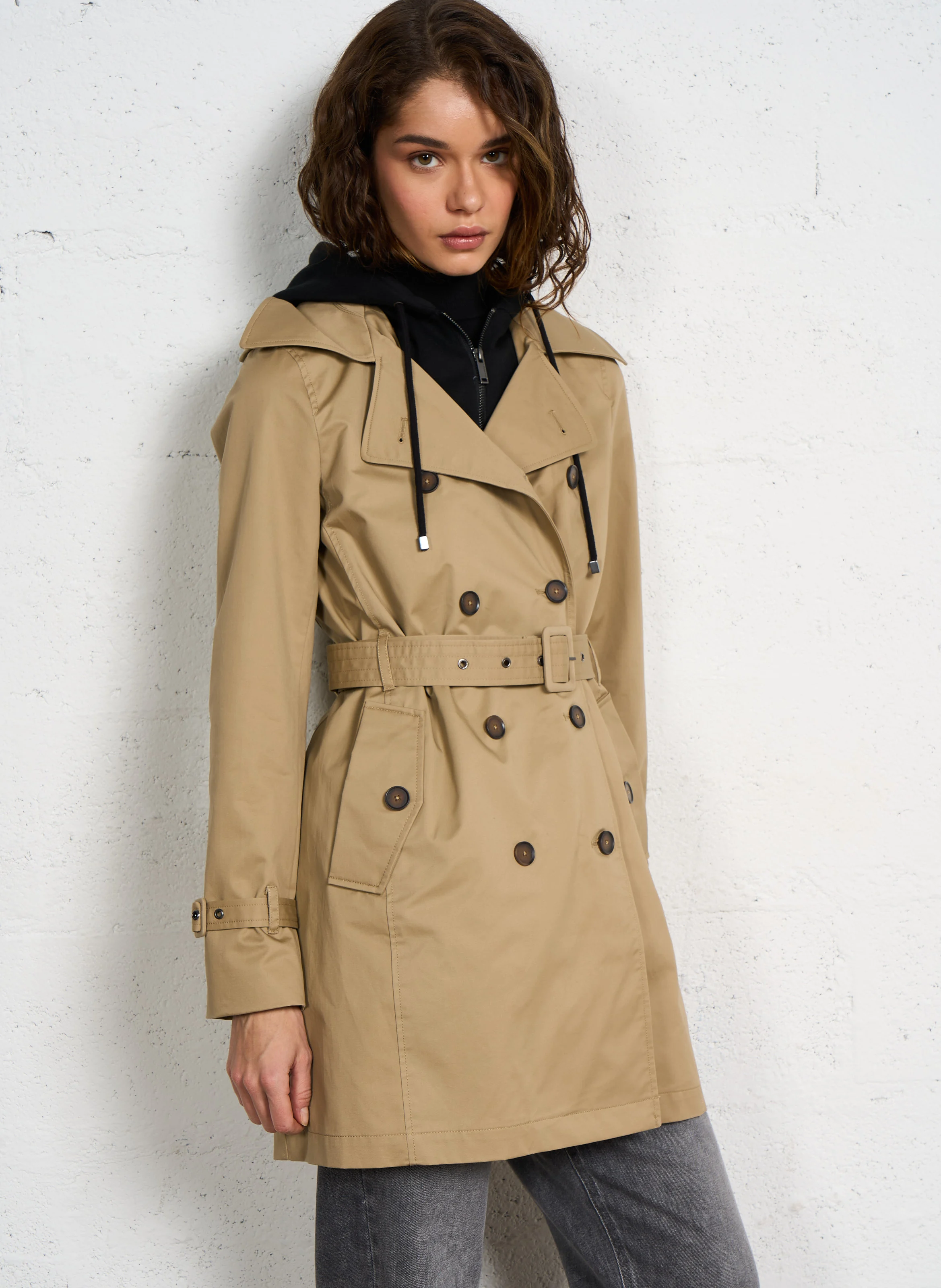 Trench à capuche amovible en coton | Beige