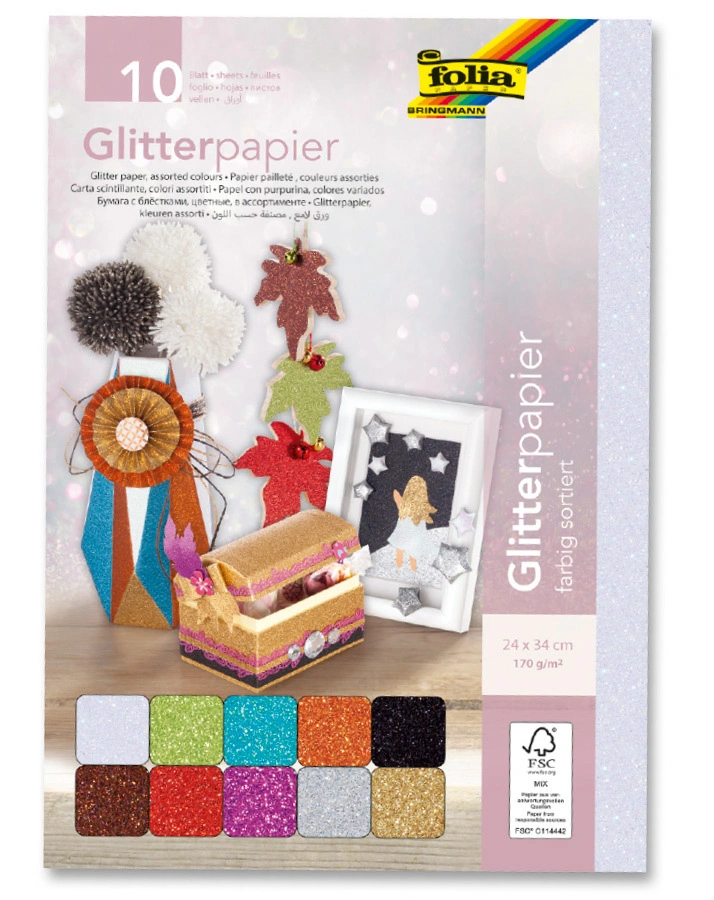 Glitterpapier GLAMOUR 10 Blatt in bunt