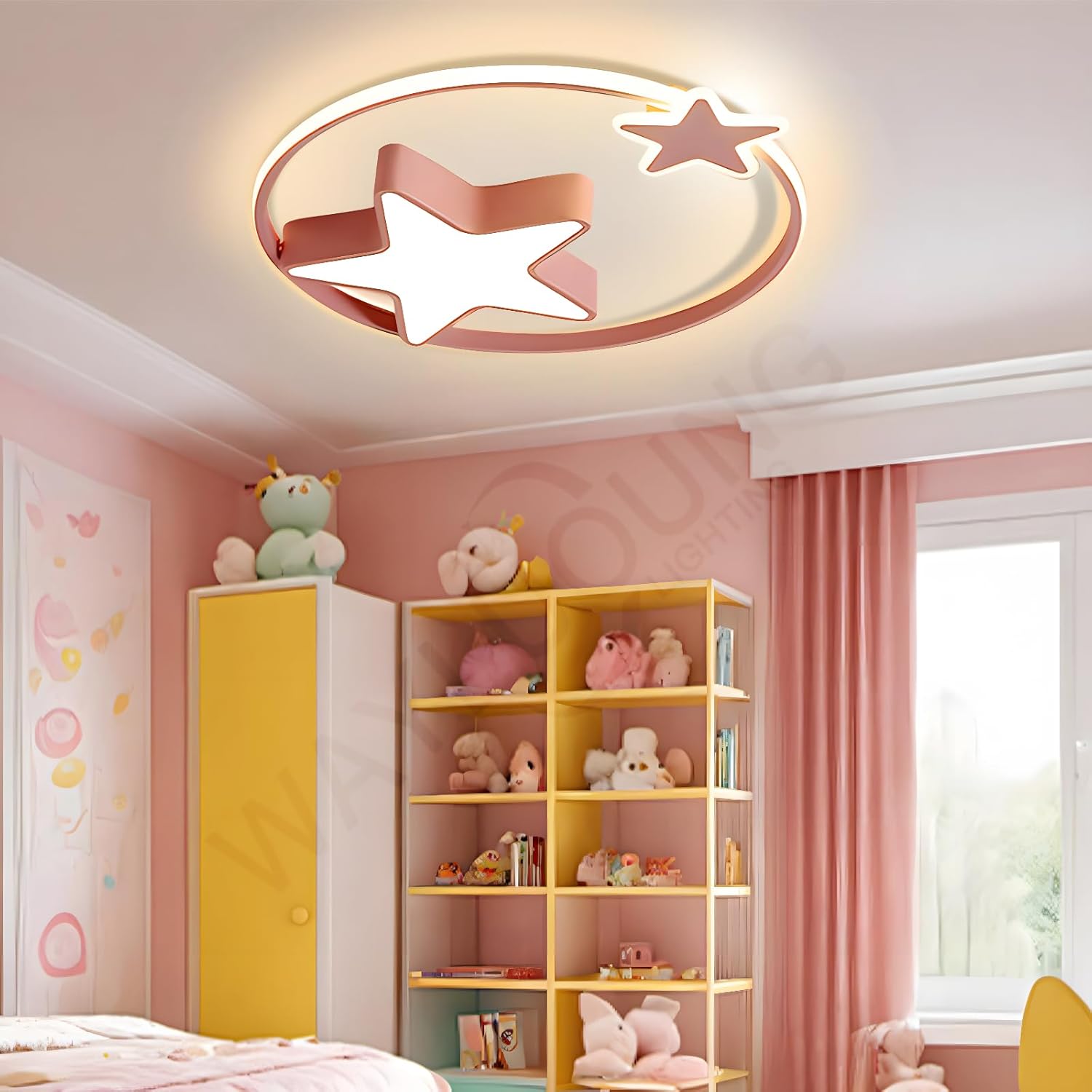 Rosa LED Deckenleuchte | Moderne Runde Kinderlampe | Sterne Sternenhimmel Kinderlicht | Ø55cm 48W | Dimmbar Mit Fernbedienung 2700K-6500K | Kinderzimmer Jungen Mädchen Deckenleuchte Schlafzimmer