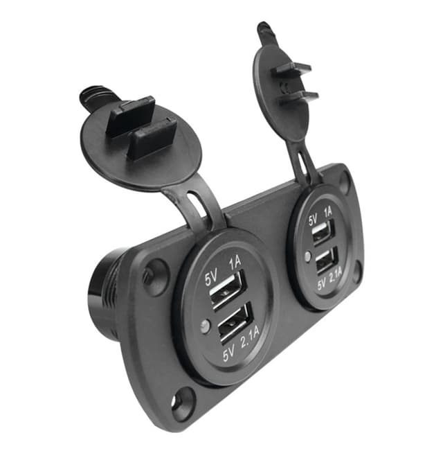 Dobbelt USB-biloplader med blåt lys (panel med 2 stikkontakter)