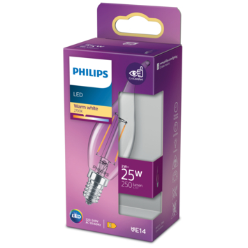 Philips LED kaars benttip E14 25W filament helder niet dimbaar