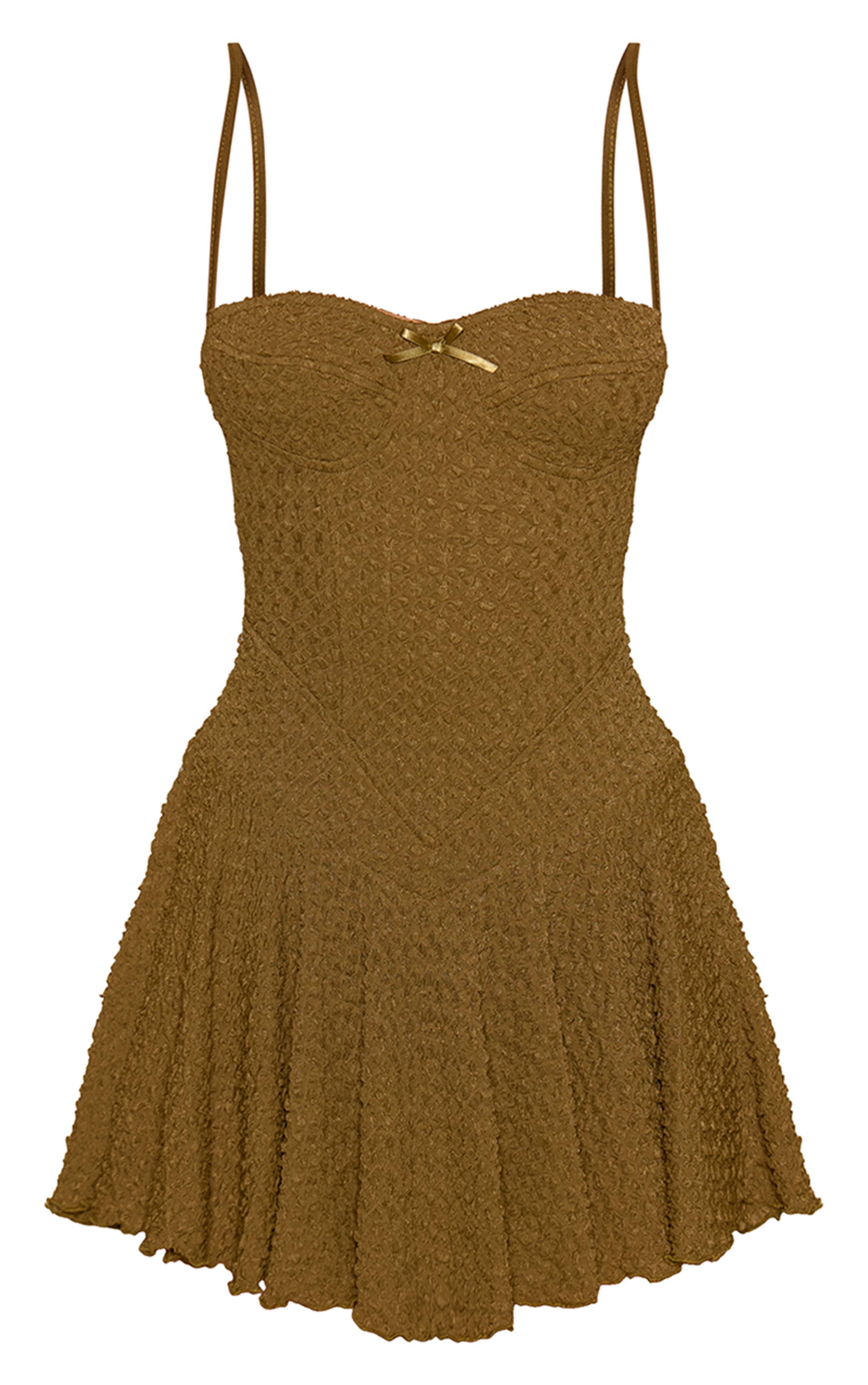 Kaki Combi-short Jupe-culotte À Bretelles En Dentelle Texturée Vaporeuse
