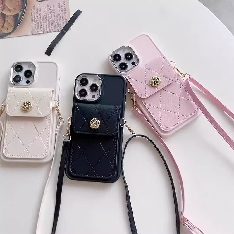 Mobby - Kunstleren kaarthouder met lanyard voor telefoon - iPhone 15 Pro Max / 15 Pro / 15 Plus / 15 / 14 Pro Max / 14 Pro / 14 Plus / 14 / 13 Pro Max / 13 Pro / 13 / 13 mini / 12 Pro Max / 12 Pro / 12 / 12 mini / 11 Pro Max / 11 Pro / 11