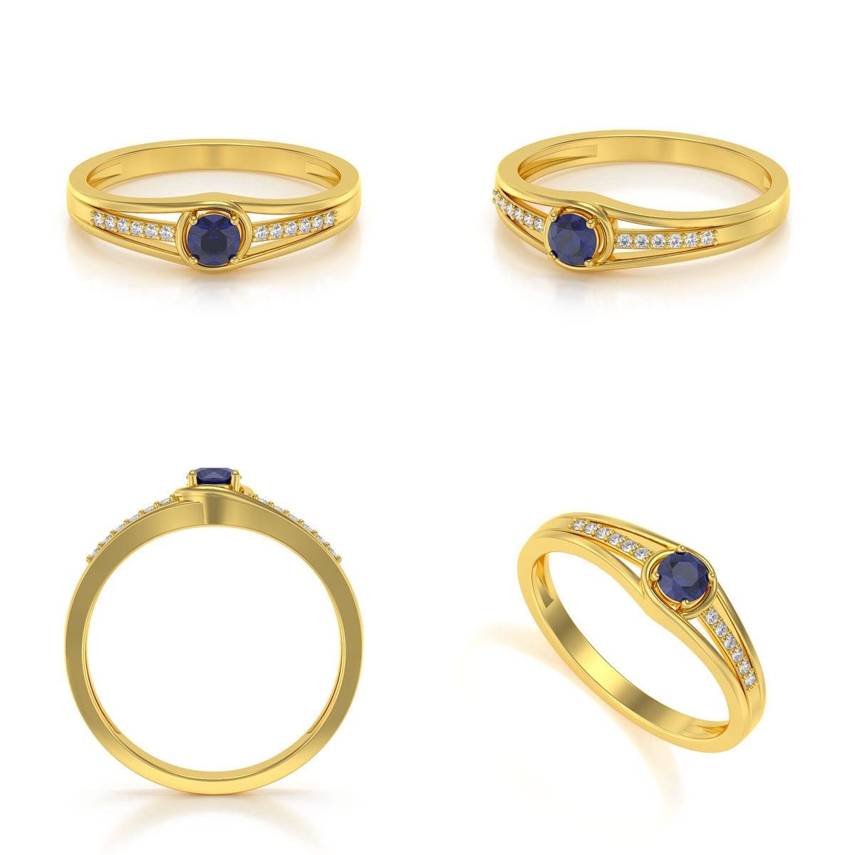 Bague ADEN Or 585 Jaune Saphir et diamants 2.295grs