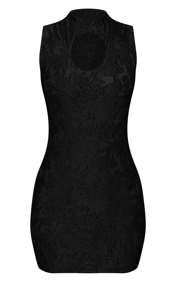 Noir Robe Mini Moulante Sans Manches À Boutons Grenouille En Devoré Petite