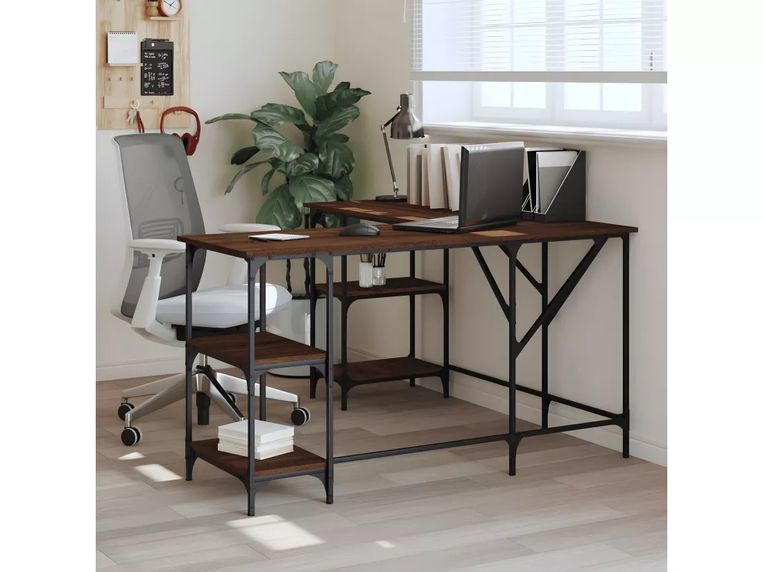 Bureau chêne marron 139x139x75 cm bois d'ingénierie