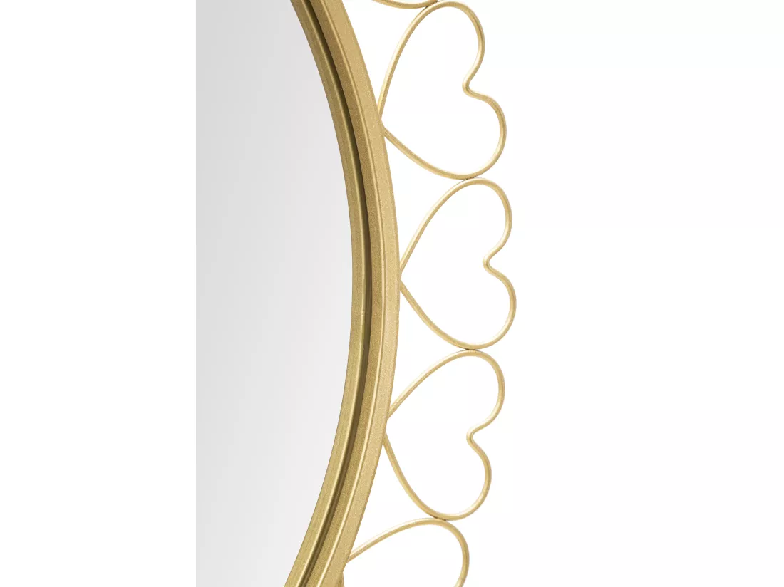 Miroir Mural Rond Hearts - Cadre Doré en Forme de Cœurs - Ø 80x2,5 cm