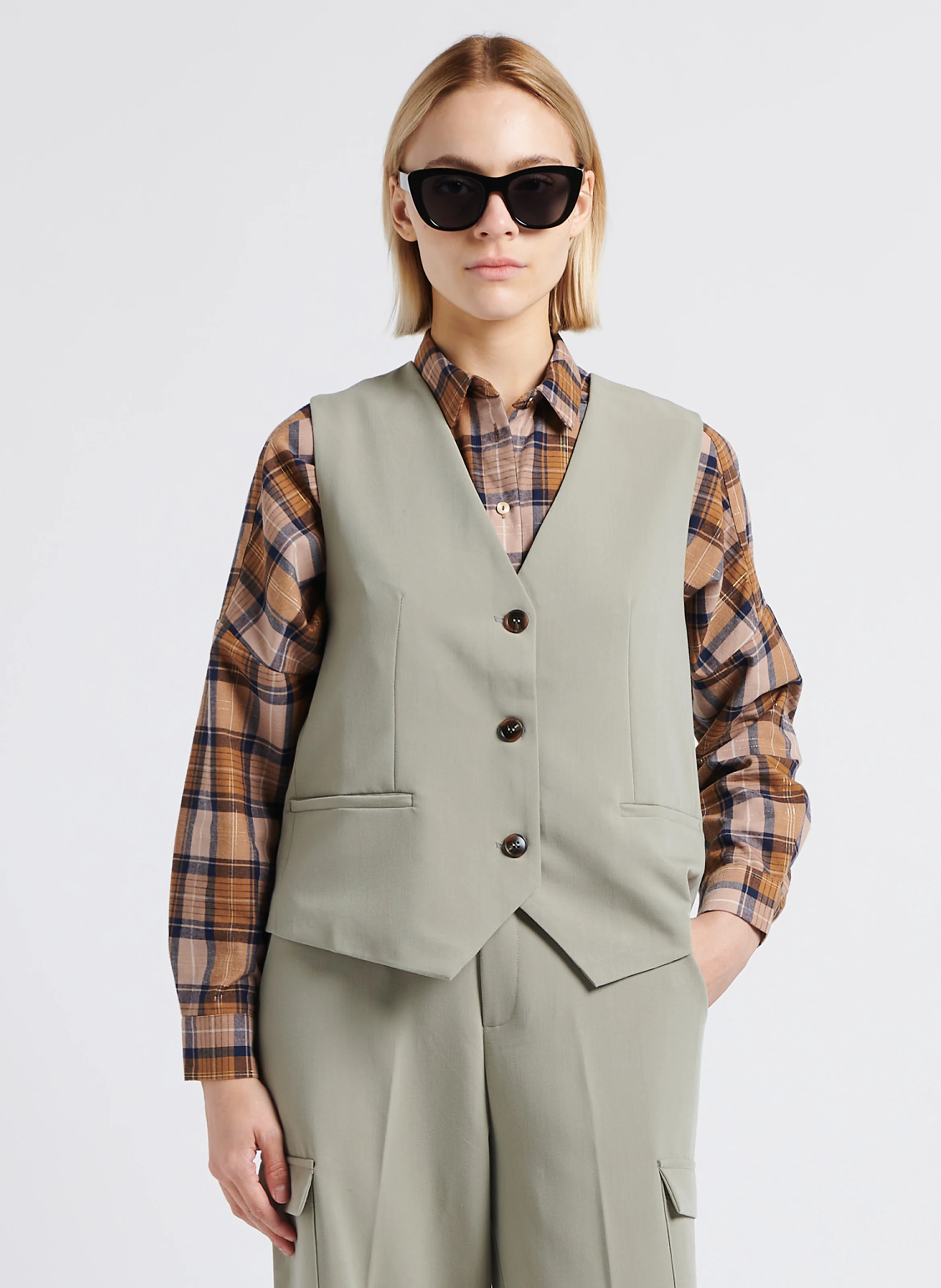 LOKI - Gilet tailleur sans manches boutonné| Vert