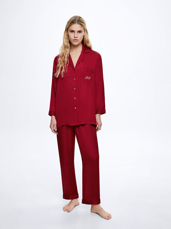 Conjunto de pijama personalizável com máscara para os olhos - Vermelho