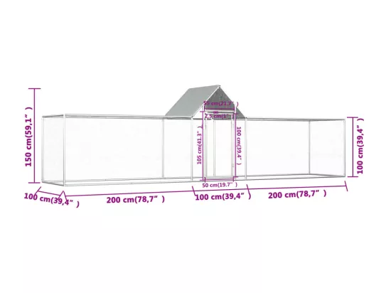 Poulailler 5 x 1 x 1,5 m Acier galvanisé