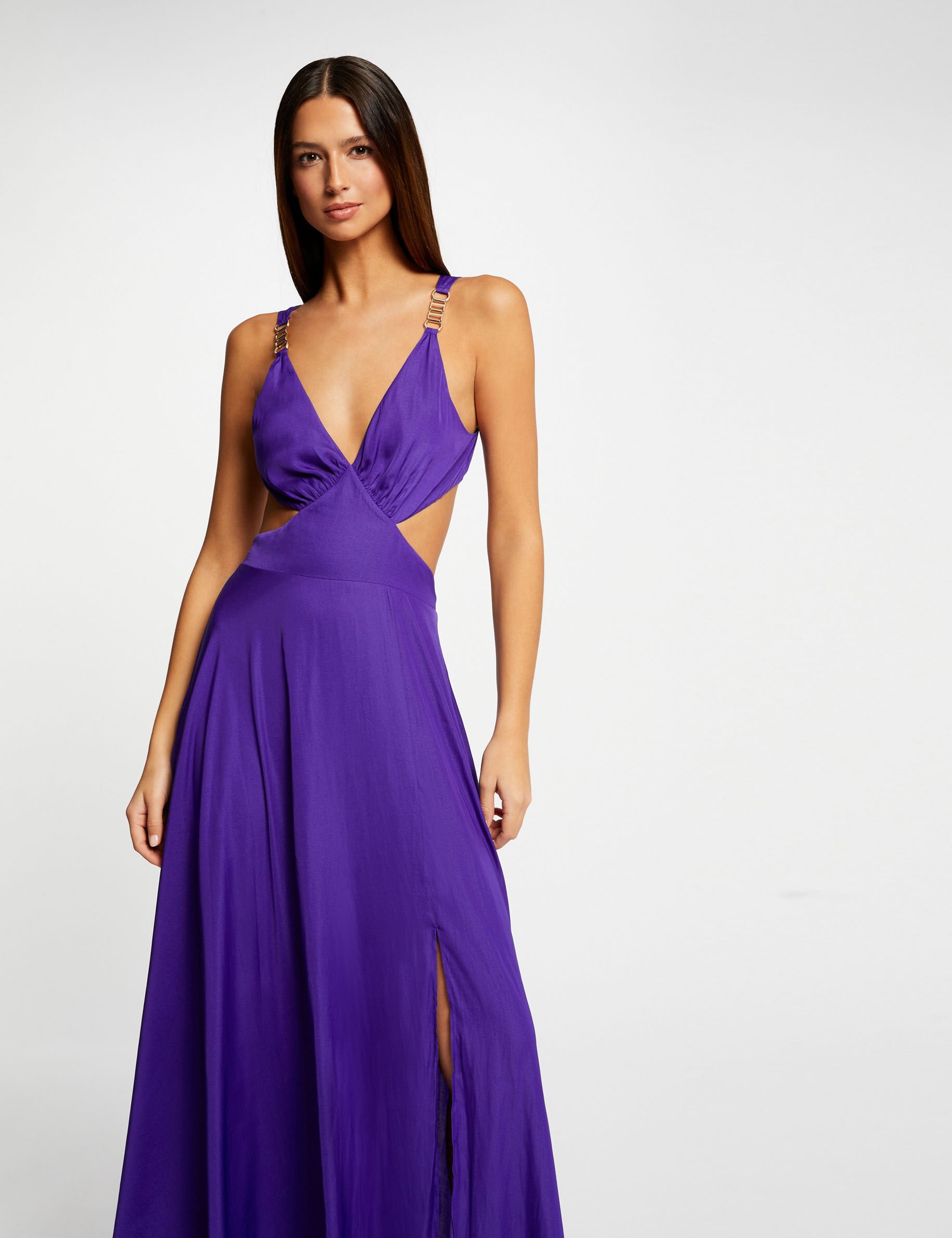 Robe longue évasée avec ouvertures violet fonce femme - violet_fonce
