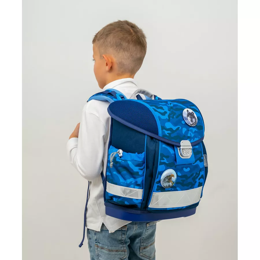 Belmil Schulranzen Classy Schulranzen Set 6-teilig mit Brustgurt Blue Camouflage